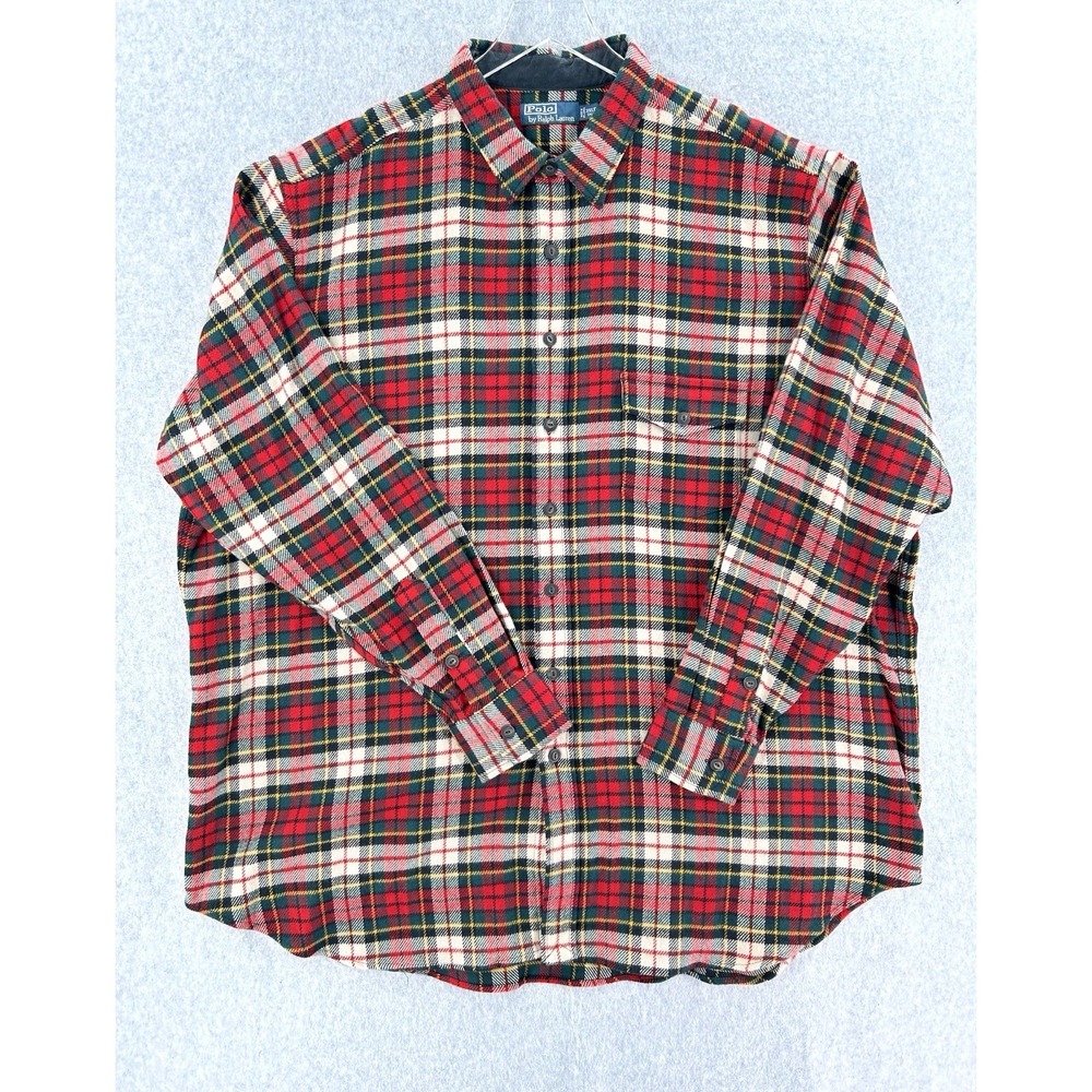 Vintage Polo Ralph Lauren Heavy Flannel Shirt Red Plaid Y2K Mens 3XLT Tall